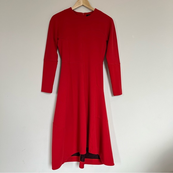 COS Red Asymmetrical Midi Dress Long Sleeve Festive Christmas Primary Red Size 6 - Picture 3 of 13